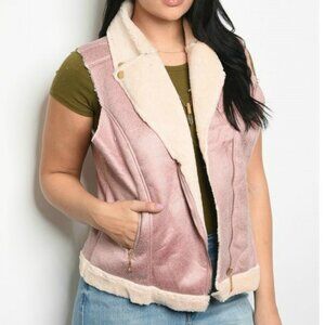 Faux Shearling Moto Vest Plus Size